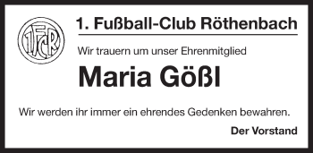 Traueranzeige von Maria Gößl von Pegnitz-Zeitung